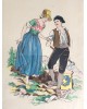 Cadre de région, Gravure au pochoir colorée sur papier,  Dauphiné par Alfred Renaudin ( E Naudy 1866-1944)  Signée, 1900- 1920