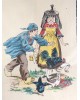 Cadre de région, Gravure au pochoir colorée sur papier,  Bresse par Alfred Renaudin ( E Naudy 1866-1944)  Signée, 1900- 1920