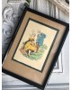 Cadre de région, Gravure au pochoir colorée sur papier,   Normandie par Alfred Renaudin ( E Naudy 1866-1944)  Signée, 1900- 1920