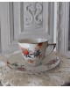 Tasses et sous tasses blanches, décor floral, liseret argent, porcelaine de  Limoges de la manufacture Jean Boyer,  Art Déco