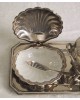 Beurrier métal argenté made in England, coquille interieure en verre, petit couteau à beurre métal argenté