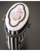 Boite  à pilules en porcelaine décor roses Rayures noir et blanc