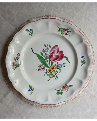 assiettes plates service Réverbère, en faïence de Lunéville décor tulipe A partir de 1889