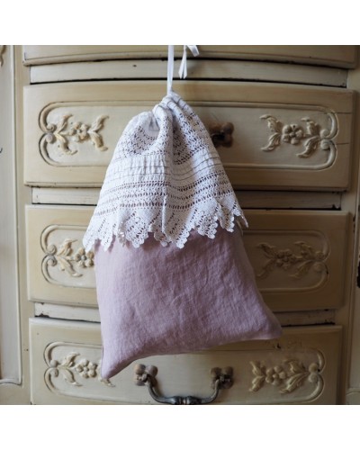 REMAKE DRAWSTRING POUCH ROSE X ANTIQUE LACE