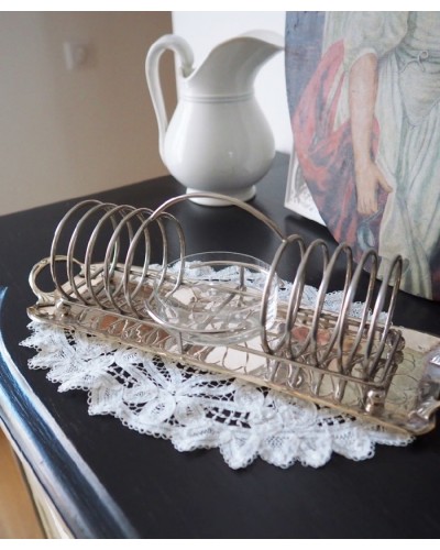 SILVER TOAST STAND WITH GLASS TRAY