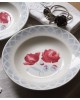 Assiette creuse Badonviller porcelaine opaque décor roses bleu & rouge