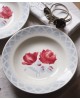 Assiette creuse Badonviller porcelaine opaque décor roses bleu & rouge