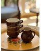 Lot 3 tasses à café, 1 petit pot et 1 petit pichet marron style bistro